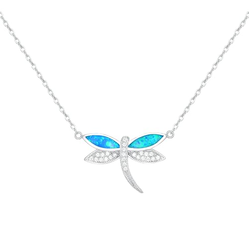 Dragonfly Opal Necklace - Womens Sterling Silver Pendant Jewelry, Nature Inspired Fashion Necklace