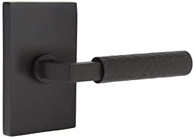 Emtek Select Privacy, Modern Rectangular Rosette, L-Square Stem, Hammered Lever, Flat Black, RH