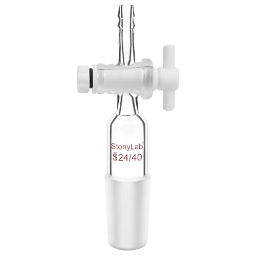 stonylab Glass Adapter, Borosilicate Glass Vacuum Flow Control Adapter with PTFE Stopcock, 2440 Joint and Straight Hose Connection Lab Glassware