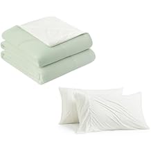 Cozy Bliss Cooling Pillowcases White 20 * 26 and Cooling Comforter Green White Twin Size 60 * 90