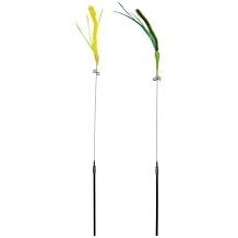 Cat Wand Toy Set, Cat Teaser with Green Foxtail for Kitten Scratching, Biting & Kicking, Interactive Kitten Toy for Chase, Anxiety Relieve and Bonding (Yellow+Green)
