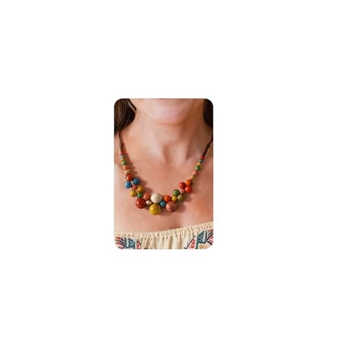 Magitaco Chunky Boho Statement Necklace for Women - Handmade Colorful Ceramic Beaded Hippie Jewelry, Adjustable Long Bohemian Necklaces for Casual Wear