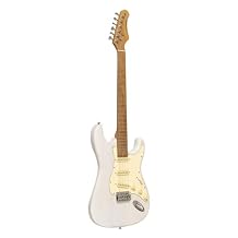 Stagg SES-55 WHB Series 55 Electric Guitar with Solid Paulownia Body l Tempered Maple Neck l 22 Fret Maple Fingerboard l Aged White 3-Ply Pickguard l See through White Blonde Finish