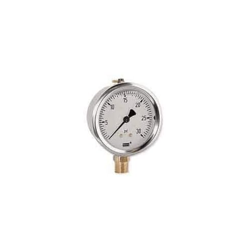Wika Liquid Filled Industrial Pressure Gauge, 0 to 60 psi, 4 in Dial, Lower