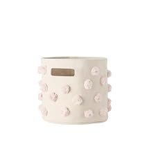 PEHR Pom Pom Basket, Pint (Blush) | 100% Cotton Canvas Storage for Nursery, Playroom & Home | Decorative Organizer | 10D x 9H