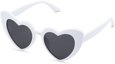 Freckles Mark Heart Shaped Sunglasses for Women Retro Love Heart Glasses for Bachelorette Party Bridal White Shades Wedding