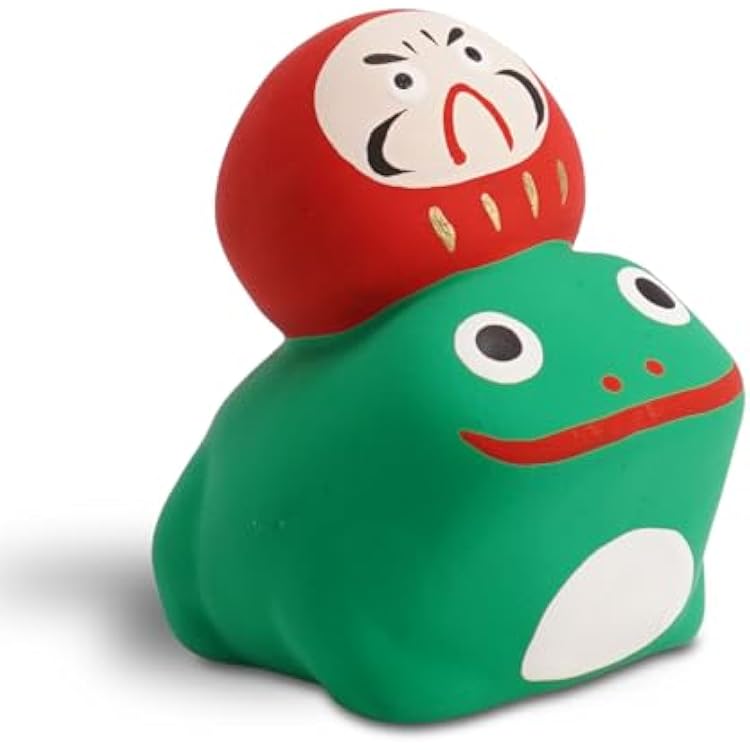 Seto Ware Frog with Daruma Figurine Handcrafted Japanese Ceramic Ornament Good Luck Folk Art Small Display Size 2.36 Made in Japan Red