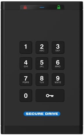 SecureData SecureDrive KP 4TB Hardware Encrypted USB 3.0 External Drive FIPS 140-2 Level 3 Unlock via Keypad TAA Compliant, CJIS, HIPAA, CMMC, GDPR Compliant, Works with Mac and Win Free AV