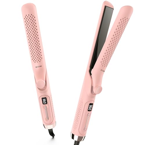 MESCOMB 360 Airflow Styler 1 Inch 2-in-1 Hair Straightener & Curler with Vented Cool Air for Style Locking, Extra Long Flat Iron, Dual Voltage for European Travel