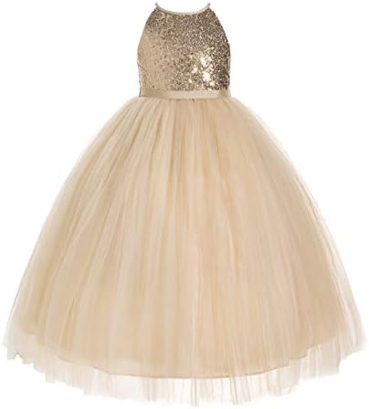 Sequin Halter Junior Flower Girl Dress Ceremonial Gown Communion Baptism 202