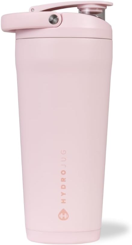 HydroJug Insulated Protein Shaker Bottle 24 oz, Silent Mixing, Pink Sand | Leak-resistant, triple wall insulated, flip-top cap, antimicrobial Tritan lid, bucket handle, cup holder fit, dishwasher safe