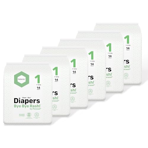 PARASOL ClearDry Disposable Diapers | RashShield Protection, Leakproof Design, Hypoallergenic | Size 1, 7-14 lbs 84 Count