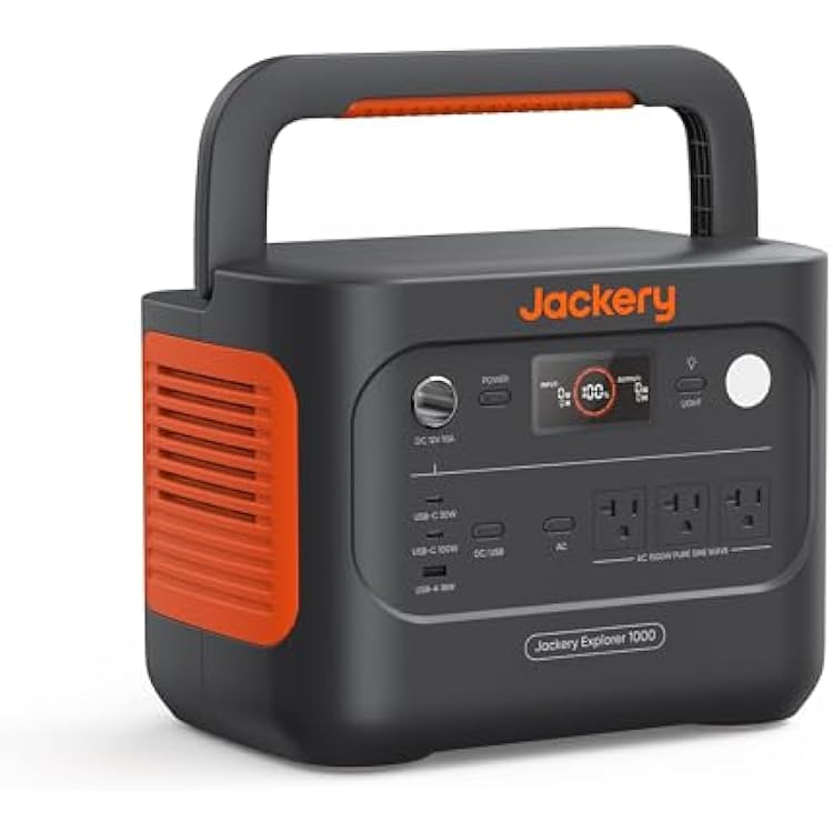 Jackery Explorer 1000 v2 Portable Power Station,1070Wh LiFePO4 Battery,1500W AC100W USB-C Output, 1 Hr Fast Charge, Solar Generator for Camping,Emergency, RV, Off-Grid LivingSolar Panel Optional