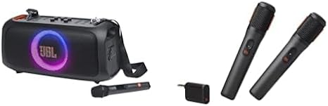 Bundle of JBL PartyBox On-The-Go Essential + JBL PartyBox Wireless Mic - 2X Digital Wireless Microphones, Rechargeable Battery, Compatible with All PartyBox Speakers (Black)