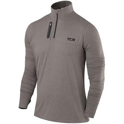 TCA Mens Fusion Pro Quickdry Long Sleeve Half Zip Running Shirt Athletic Workout Pullover with Pocket & Thumb Holes- Castlerock Gray, XX-Large