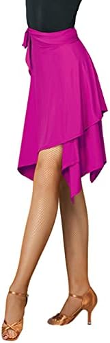 ZX Womens Latin Salsa Tango Dance Skirt Hip Scarf Smooth Swing Irregular Dancewear Ballroom Dance Dresses for Practice Rose Red