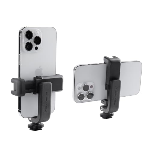 Phone iPhone Tripod Mount Holder with 2 Cold Shoe MountUpgraded Version, Support Vertical and Horizontal Shooting, 2.36 to 3.62 inches, Compatible for iPhone 14Pro141312SE, Samsung, Motoroia