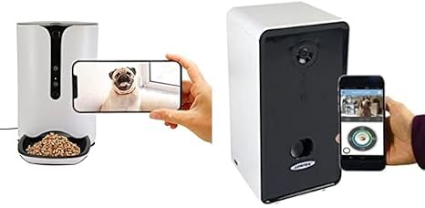 Smart Automatic Pet Feeder Cat or Dog Wet Food Dispenser Schedule Mealtimes Barking Alerts Free App + 10 oz Dog/Cat Treat Dispenser/Tosser WiFi Pet Monitoring 720p HD camera with Free PetU App