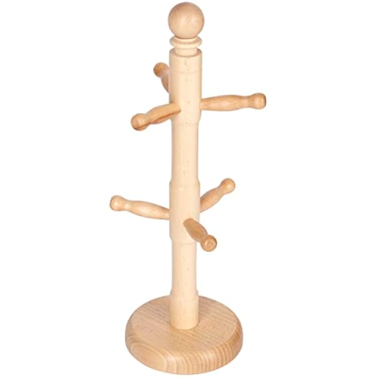 KitchenCraft Wooden Mug Tree Holder, Beechwood, 11.5 x 32.5cm