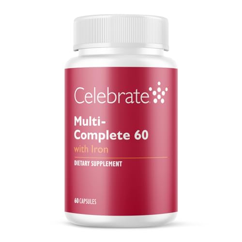Celebrate Vitamins Multi-Complete, 60mg Iron Daily Bariatric Multivitamin for Sleeve Gastrectomy and Gastric Bypass Surgery Patients Essential Vitamins & Minerals 60 Capsules