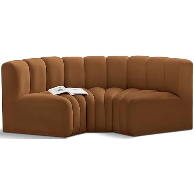 Meridian Furniture 103Saddle-S3C Arc Collection Modern | Contemporary Modular Sofa with Soft Saddle Velvet, Deep Channel Tufting, Modular Design, 80 W x 37 D x 30 H, Saddle