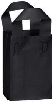 JS Frosted Plastic Shopper Gift Bags with Handle (5"x3"x7")- Quantity of 100 (Black)