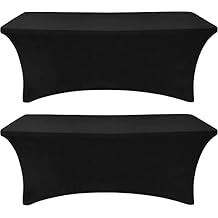 Eurmax USA Rectangular Fitted Spandex Table Covers 4ft Tablecloth Wedding Event Patio Table Decorations Stretch Table Cover for 4ft Folding Table (Black,2 Pack)