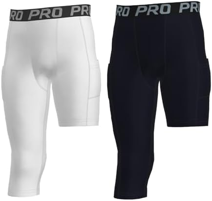 2 Pack 3/4 Boys Compression Pants One Leg Compression Tights Quick Dry Basketball Leggings Running Sports Athletic