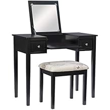 Linon Home Dcor Linon Black Butterfly Stool Vanity Set with Bench, 36"w x 18"d x 30"h,