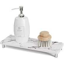Kitchen Sink Caddy Water Absorbing Stone Tray For Sink, Diatomite Bathroom Countertop Tray Organizer, Faucet Stone Drying Mat Coaster Soap Dish Sponge Dispenser Holder (Marble)