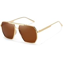 TJUTR Oversized TangleFree Aviator Sunglasses for Women Men, Polarized UV400 Shades, Square Metal Frame with DoubleBridge