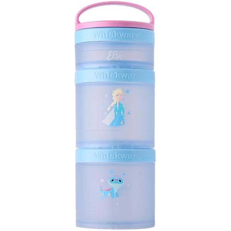 Whiskware Disney Princess Frozen, Stackable Snack Containers for Kids, 3 Stackable Snack Cups for School or Travel, Formula and Cupholder Friendly, Elsa and Bruni