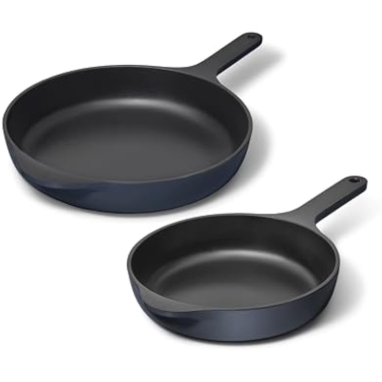 Caraway Cast Iron Skillet Set - 8 & 10.5 Enameled Cast Iron Pan With 3 Layer Enamel Coating - No Seasoning Required - Compatible With All Stovetops - Free From Forever Chemicals - Midnight Blue