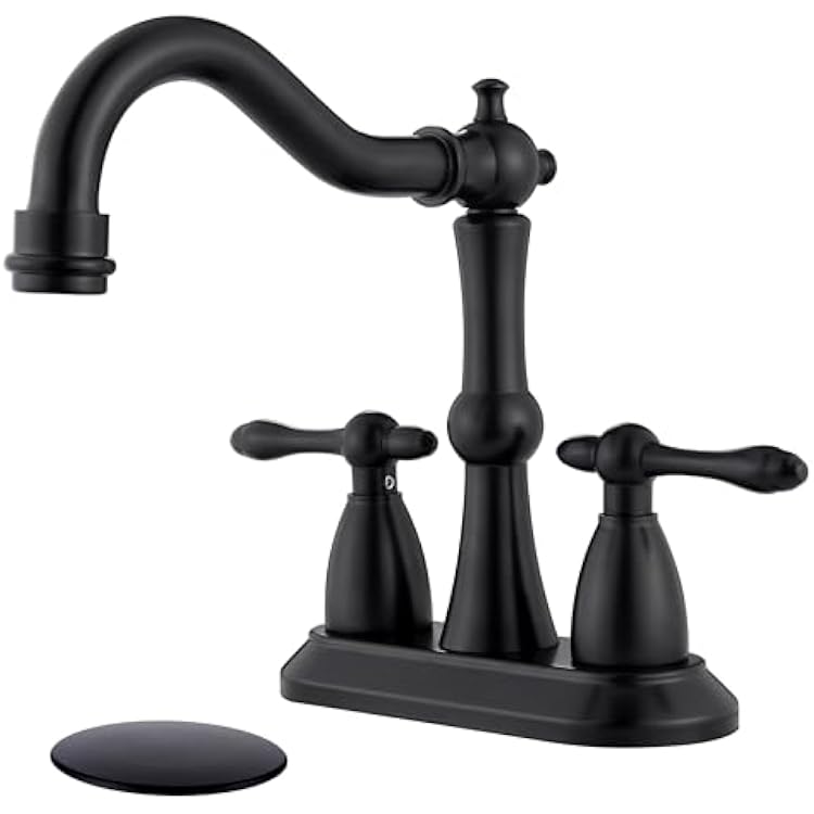 Matte Black Antique Bathroom Sink Faucet, Stainless Steel 4 inch Centerset Vanity Faucet with Drain and Supply Hose, Black Sink Faucet Bathroom 2 Hole