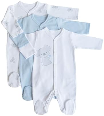 Kitikate Organic Cotton Baby Boys Footed Romper Set, 3-Pack, One-Piece Outfits with Cute Rabbit Prints
