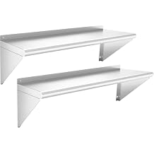 Stainless Steel Shelf 12" x 48" - 2 Pack 350 lb Wall Mounted Commercial Stainless Steel Shelves Metal Shelving for Restaurant, Bar, Utility Room, Kitchen and Garage