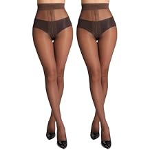 MERYLURE 20D Sheer Black Tights for Women, T-Crotch Ultra Thin Pantyhose High Waist Stockings Reinforced Toes 2 Pairs