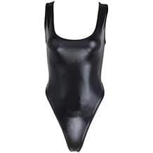 iEFiEL Womens Metallic One Piece Bodysuit Swim Leotard Dance Blouse Top Black One Size