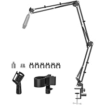 Microphone Boom Arm, Professional Desk Mic Stand with 1/4", 3/8", 5/8" Adapters, Heavy-Duty Clamp, Wide Compatibility for Yeti, AT2020, Podcasting, Streaming & Recording