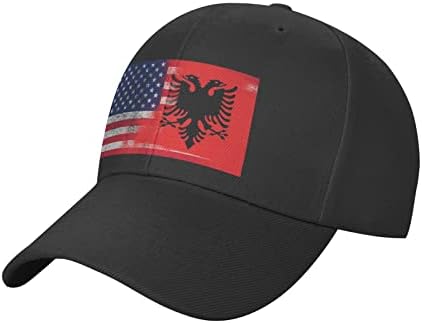 Albanian American Half Adjustable Cotton Peaked Cap Available for Men Women Black