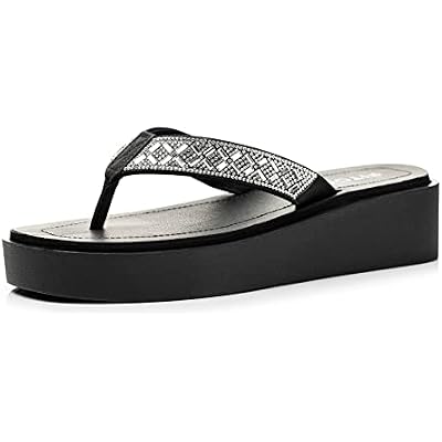 FITORY Women Flip Flops Platform Sandals with Rhinestone Size