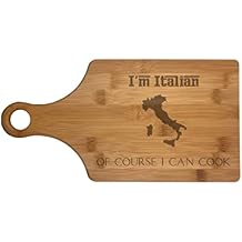 Italy Cooking Gifts I'm Italian of Course I Can Cook Engraved Natural Wood Cutting Board Paddle Shaped (Bamboo)