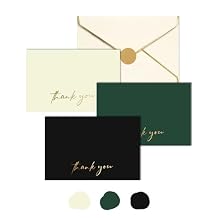 AZAZA 48 PCS Thank You Cards with Envelopes 4x6, Green Wedding Gold Foil, Minimalistic Blank Thank You Notes for Graduation Baby Shower Bridal Shower (Green and Black)