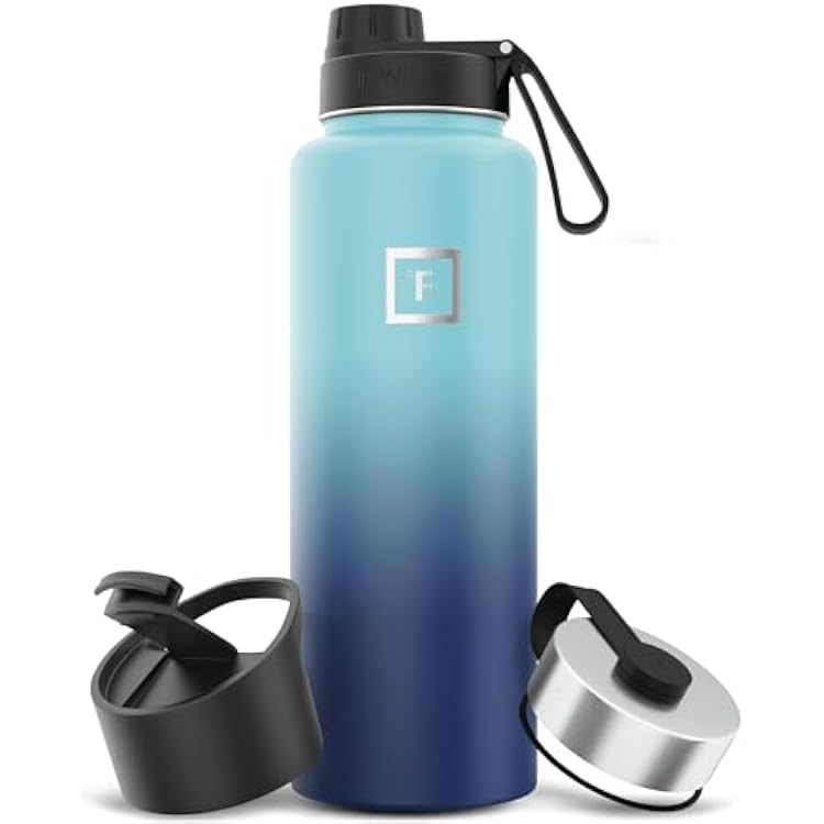 IRON FLASK Camping & Hiking Hydration Flask with Spout, Wide Mouth Insulated Stainless Steel Sports Water Bottle - 40 oz Blue Waves