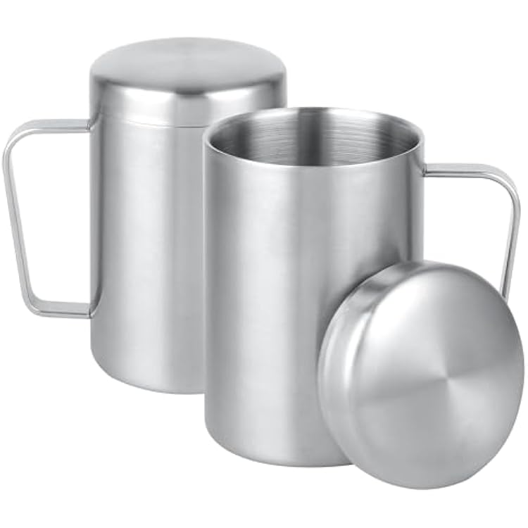 17 oz Stainless Steel Camping Mugs with Handles and Lids Double Wall Coffee Tea Cups, Set of 2