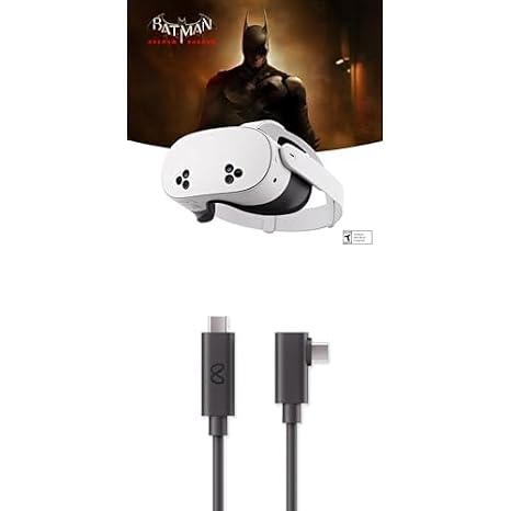 Meta Quest 3S 256GB Get Batman: Arkham Shadow and a 3-Month Trial of Meta Quest+ Included All-in-One Headset + Meta Quest Link Cable - Virtual Reality Headset Cable for Quest - 16FT (5M) - PC VR