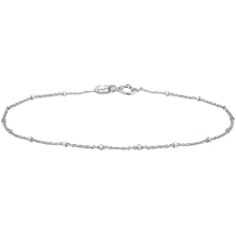SEA OF ICE Sterling Silver 1mm Diamond-Cut Bead Station Rolo Chain Bracelet for women, Size 7.25"