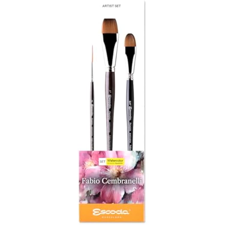 Escoda | Watercolour | Artist Set Fabio Cembranelli 2 | Size 1,2,34 | 3 Brushes | Synthetic tame | Flat  Rigger