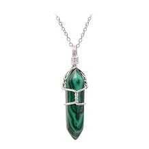 Paialco Hand Wired Created Malachite Crystal Point Healing Chakra Pendant Necklace
