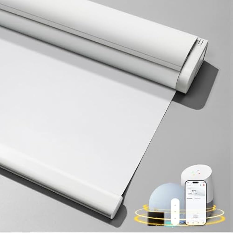 Motorized Smart Blinds with Remote - Cordless Electric Blackout Roller Shades, Compatible with Alexa & Google Assistant, White, 23 W x 72 H